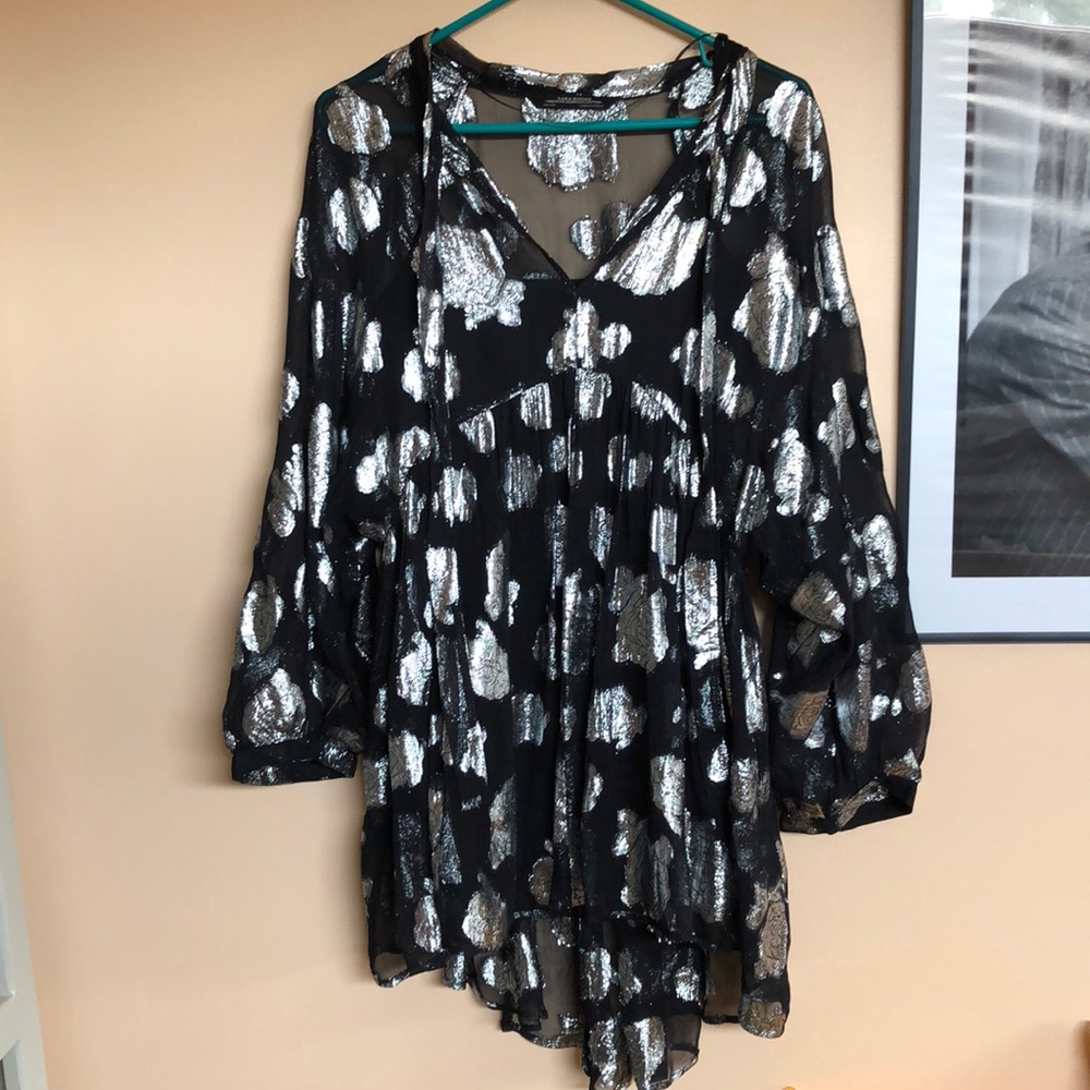 ZARA tunic dress (Paris, France) black & silver XS
